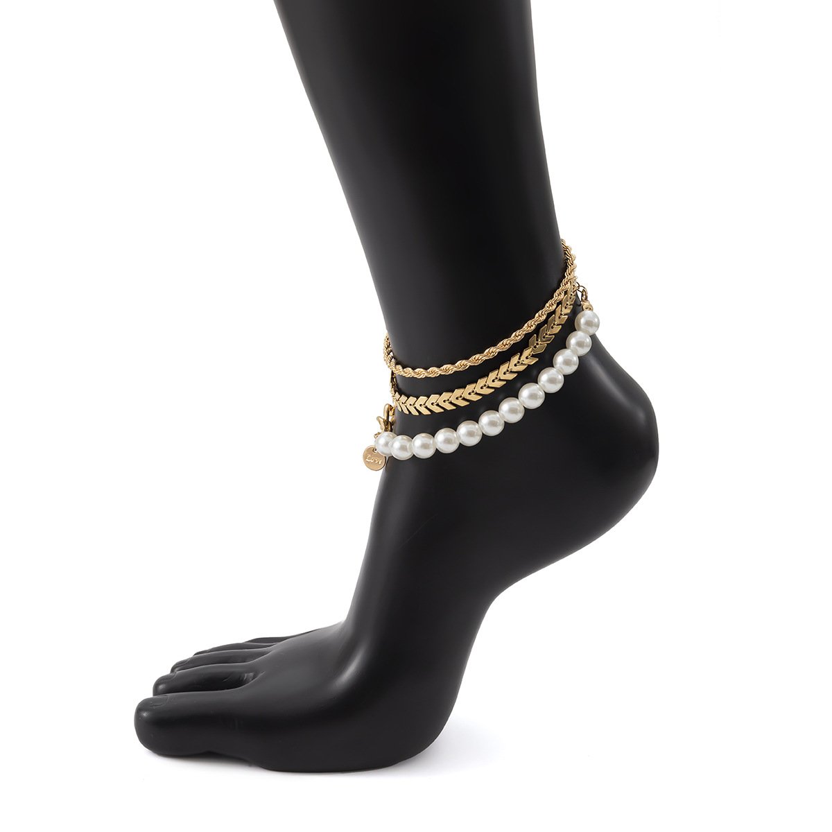 Jewelry Punk Arrow Geometric Twist Chain Foot Decoration Beach Niche Stitching Imitation Pearl Anklet Female