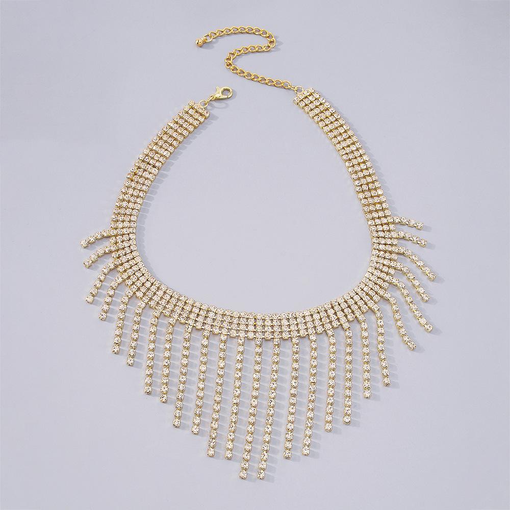 N9883 fashion tassel full diamond necklace French light luxury temperament necklace niche creative clavicle chain