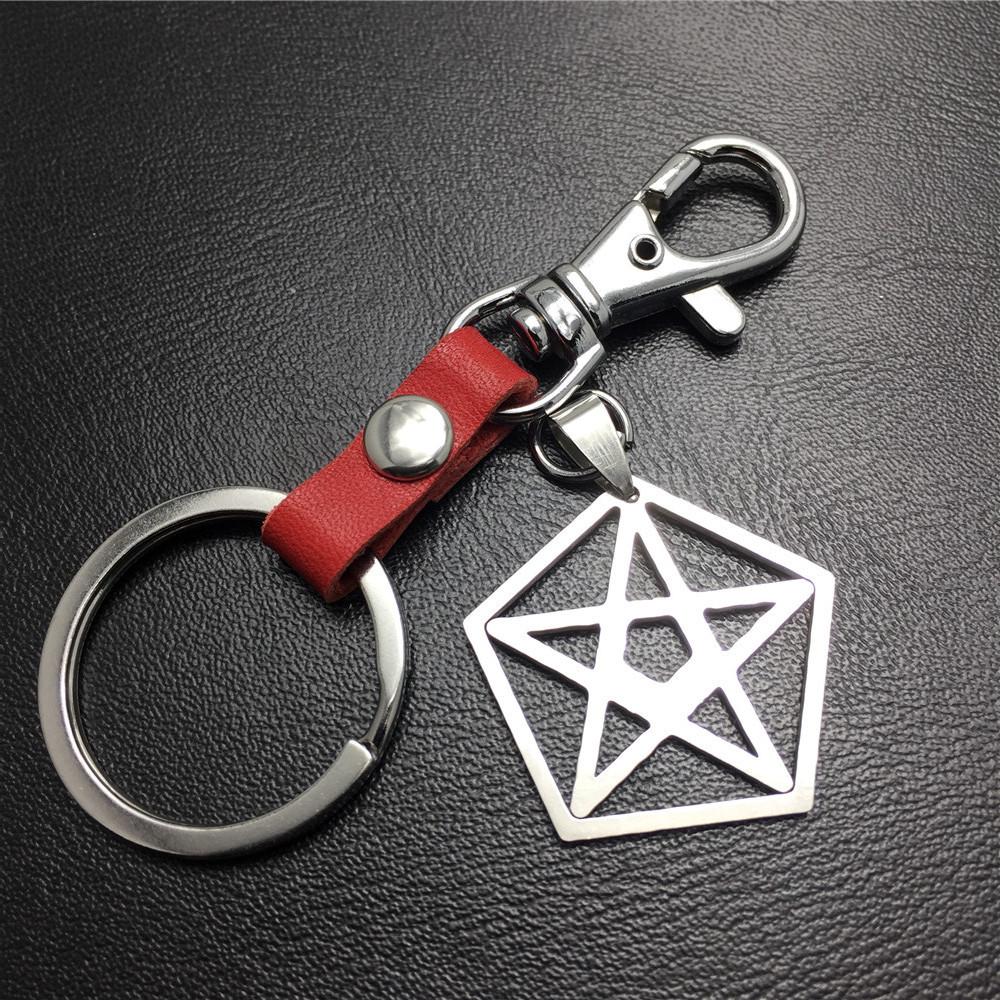 Five-pointed star pentagon stainless steel leather key chain waist bag bag pendant clothing accessories