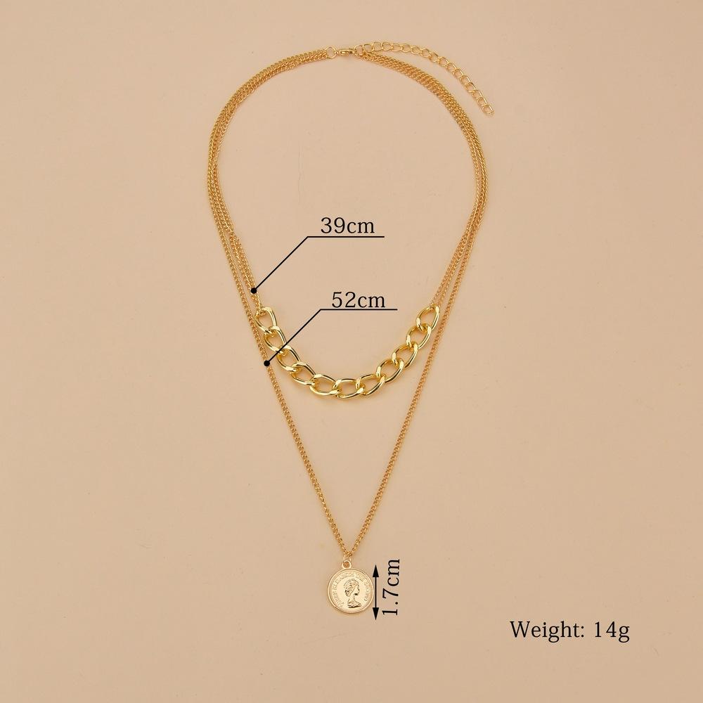 Fashionable simple British queen head necklace retro thick chain collarbone chain necklace jewelry