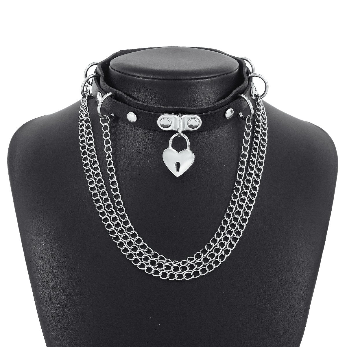 N1697 Punk Hip Hop Necklace Gothic Exaggerated Leather Necklace Love Lock Chain Personality Necklace