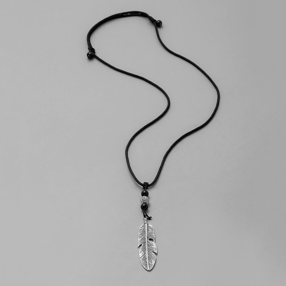 Trendy Design Street Shot Men's Simple Fashion Feather Beads Wax Rope Adjustable Length Necklace
