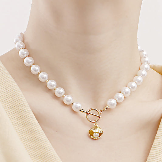 Jewelry ins imitation pearl necklace scallop pendant necklace female hot girl clavicle chain niche design