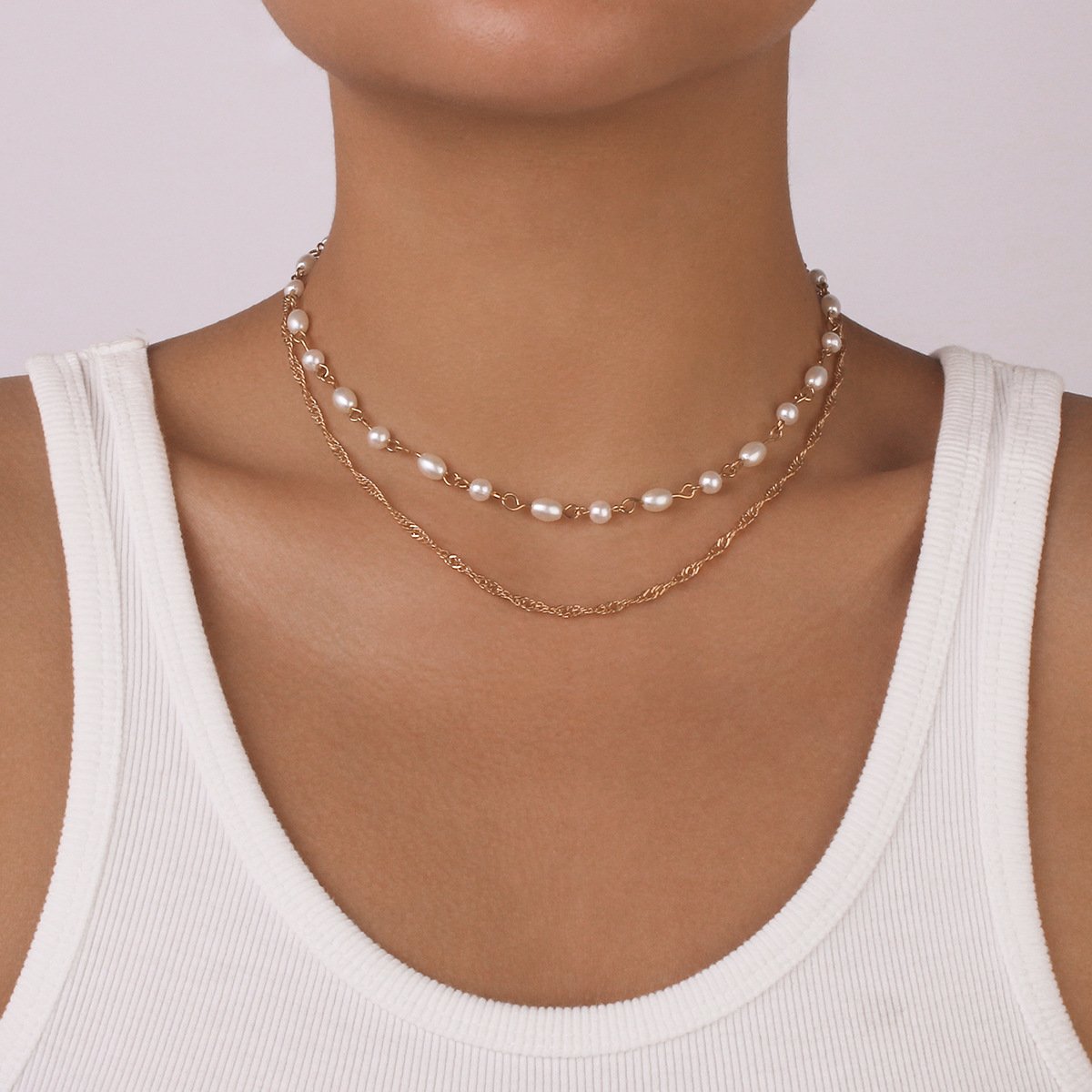 N125 Fashion Internet Red Simple Necklace Imitation Pearl Stacked Small Necklace Cold Geometric Necklace