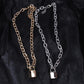 Punk Aluminum Chain Lock Pendant Necklace Rock Hip Hop Men and Women Gold and Silver Padlock Necklace Free Key Necklace