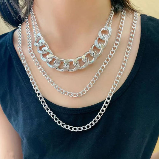 Jewelry Hip Hop Retro Thick Cross Chain Necklace Female Exaggerated Trendy Cool Geometric Set Necklace