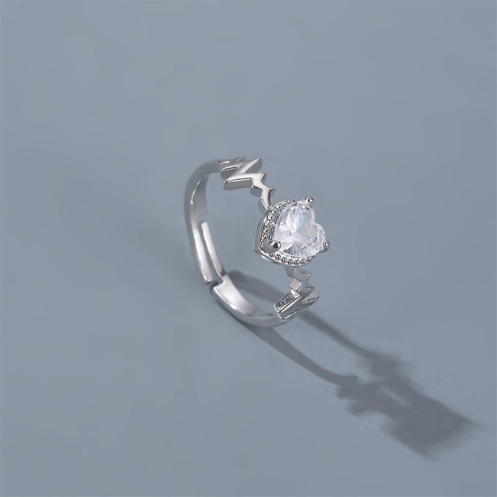 Jewelry temperament zircon heart-shaped ring creative electrocardiogram love ring female Valentine's Day gift