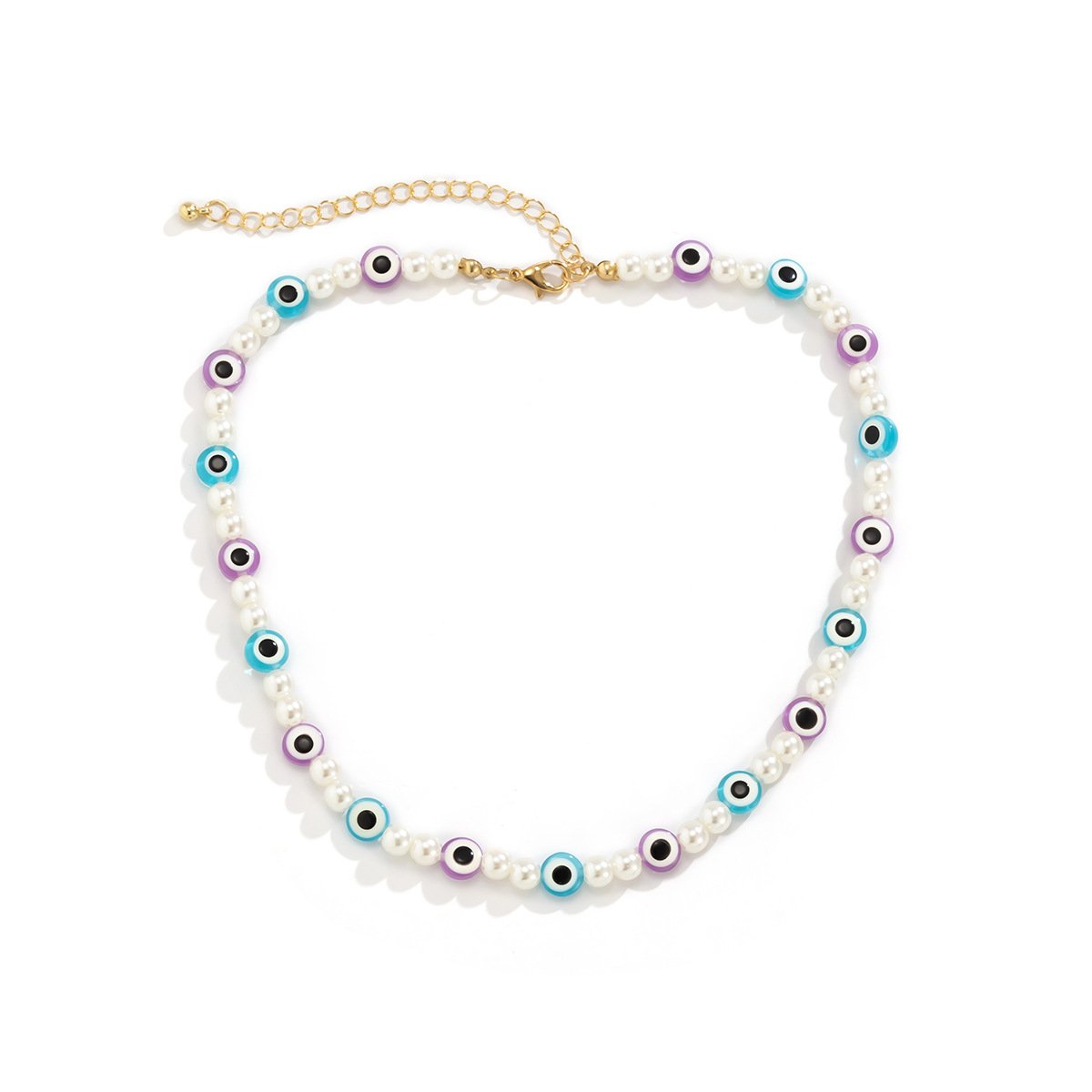 Jewelry personality eyes mix and match color single-layer necklace creative geometric imitation pearl necklace female