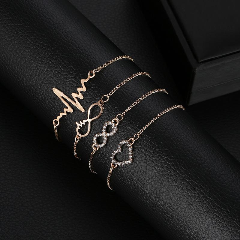 Creative Set Hand Decoration Simple Love Diamond EKG Four-piece Bracelet Ladies Fashion Jewelry