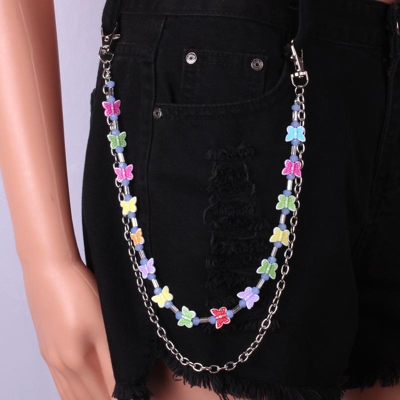 Hip-hop jeans chain resin butterfly peach heart accessories pants hanging chain ins waist chain pendant