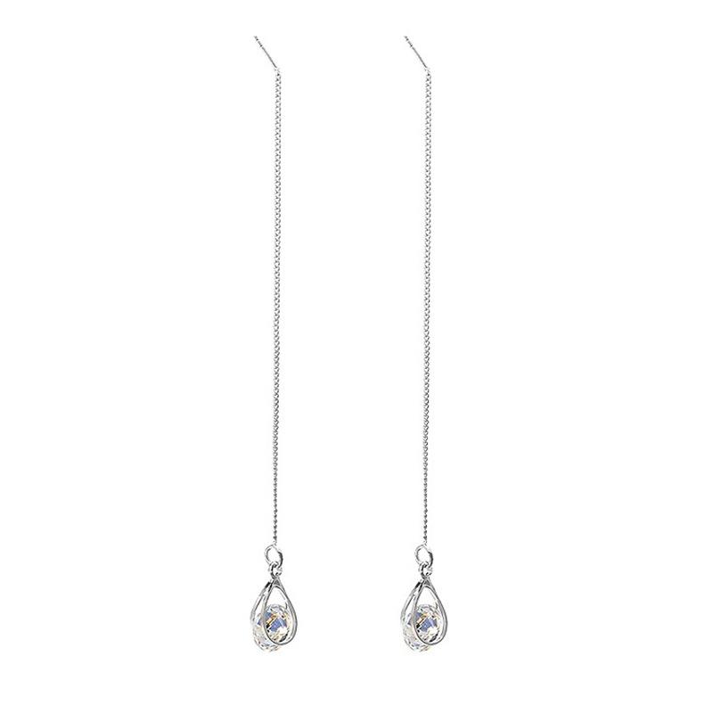 Personality earrings zircon water drop tassels asymmetrical ear wire women's long earrings temperament earrings