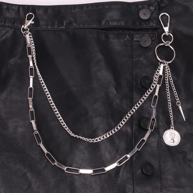 Ins Harajuku street bungee disco cool personality ornaments metal pants chain double waist chain belt accessories tide