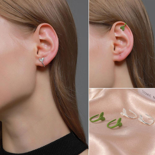 Small fresh and simple tree leaf earrings ins beautiful plant buds ear clips all-match earrings without piercings