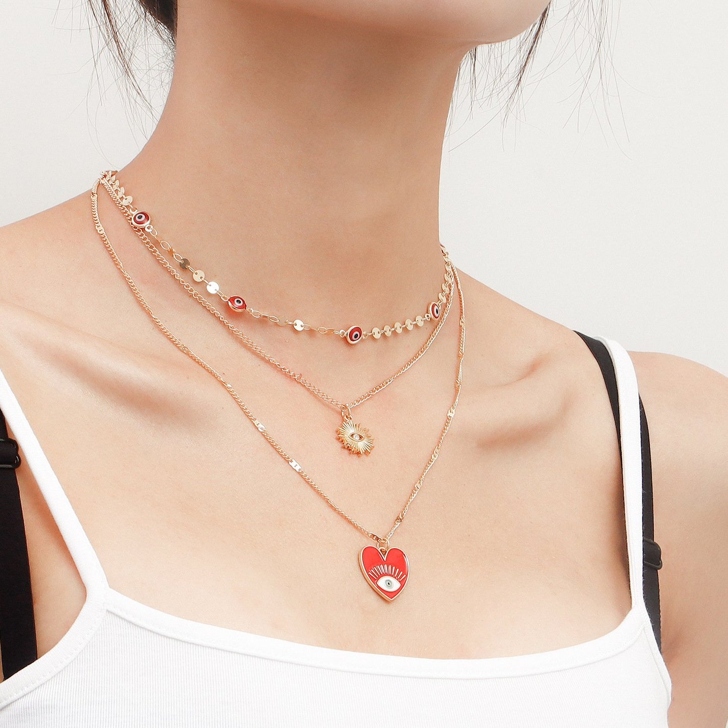 Jewelry ins multi-layer devil's eye collarbone chain cold eyes necklace female niche design sense