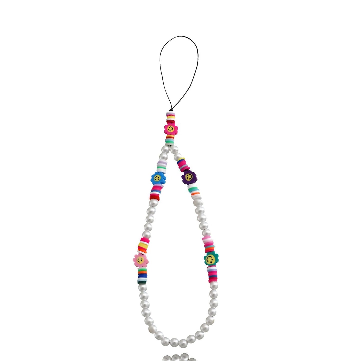 Jewelry ins imitation pearl color soft pottery mobile phone chain beaded pendant anti-lost lanyard accessories