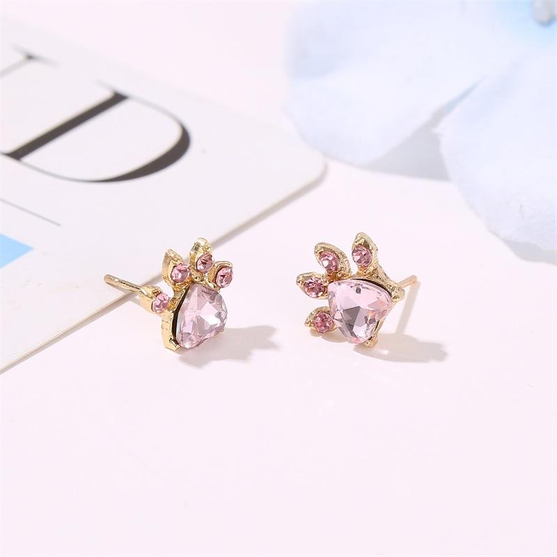 Fashion Set Cute Cartoon Cat Claw Necklace Earrings Four-Piece Set Cat Footprint Zircon Ring Bracelet Female