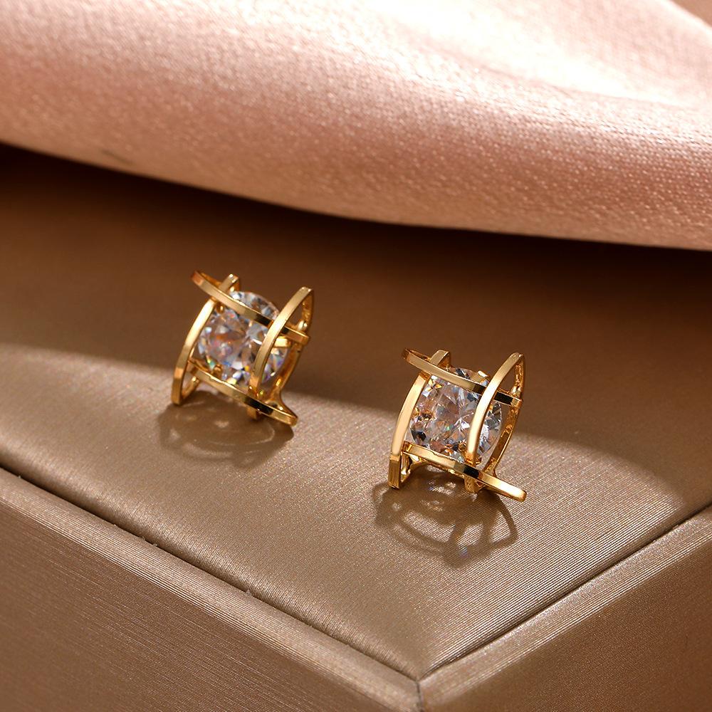 Zircon Geometric Stud Earrings Simple Minority Square Earrings Fashion Versatile Earrings Women