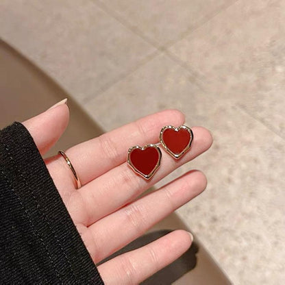 S925 Silver Needle Wine Red Love Drip Oil Earrings Women's Autumn and Winter Fashionable Temperament High-end New Year's Small Earrings