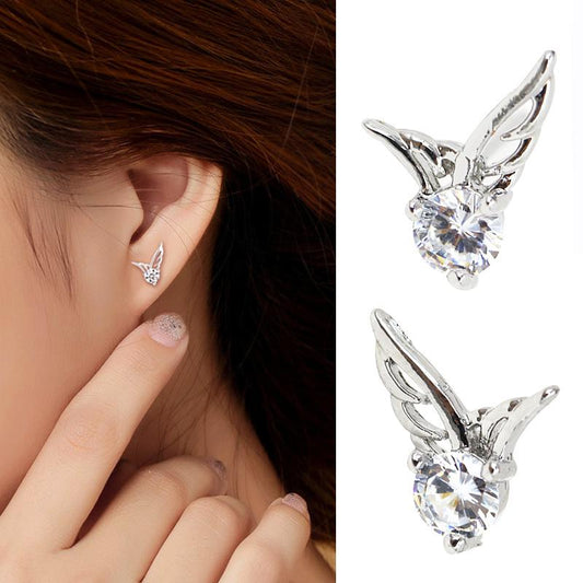 Angel Wings Wing Stud Earrings Delicate Silver Plated Zircon Earrings Jewelry