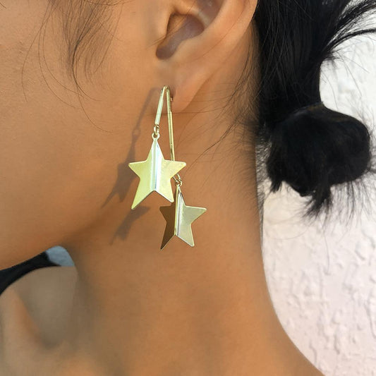 E9964 Personality five-pointed star earrings simple niche design fashion earrings retro temperament long earrings