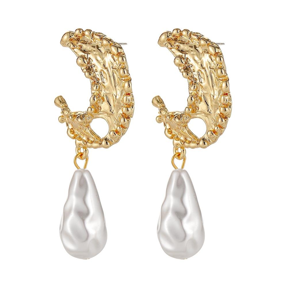 Earrings fashion French Baroque drop-shaped pearl earrings temperament bumpy moon earrings for women