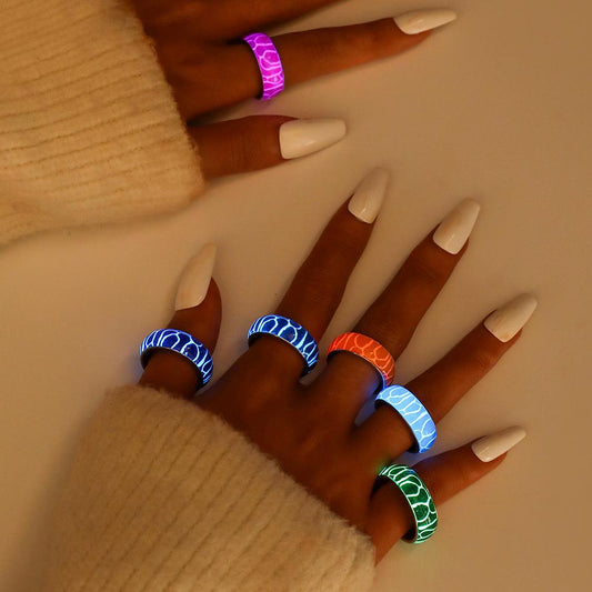 Fashion simple original design stainless steel resin luminous forest zebra pattern creative ring