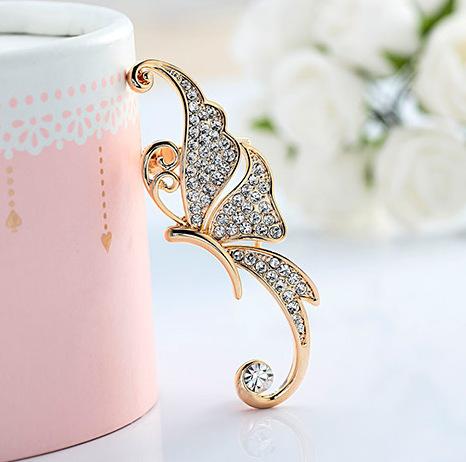 Fashion Exaggerated Diamond Butterfly Earrings Elf Animal Ear Clips No Pierced Ear Hanging Jewelry