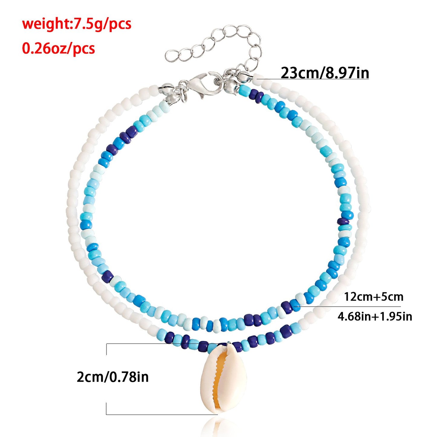 Jewelry Bohemian double-layer color rice beads shell beach anklet female summer