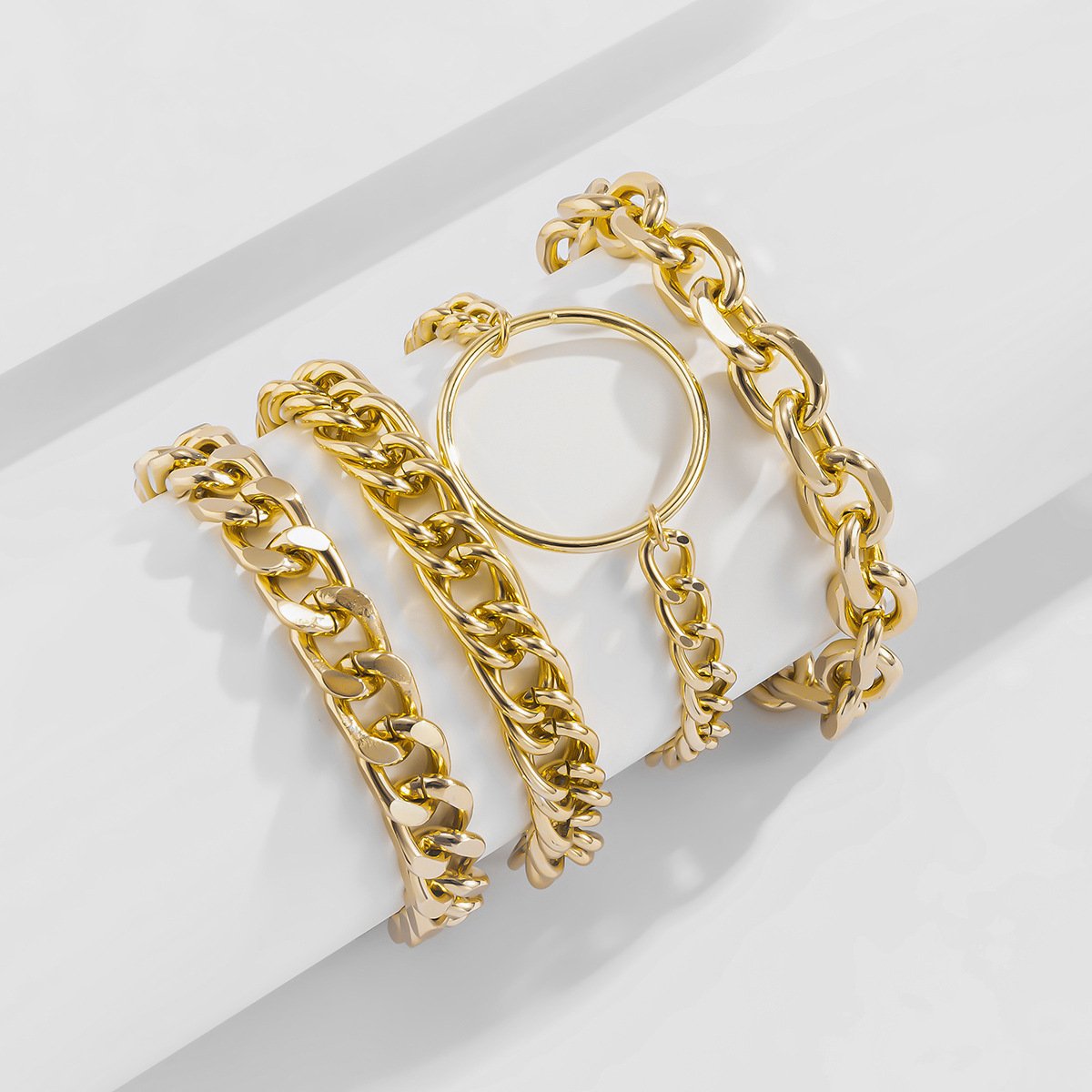 Punk Metal Aluminum Chain Bracelet Set Female Hip Hop Simple Exaggerated Geometric Circle Bracelet