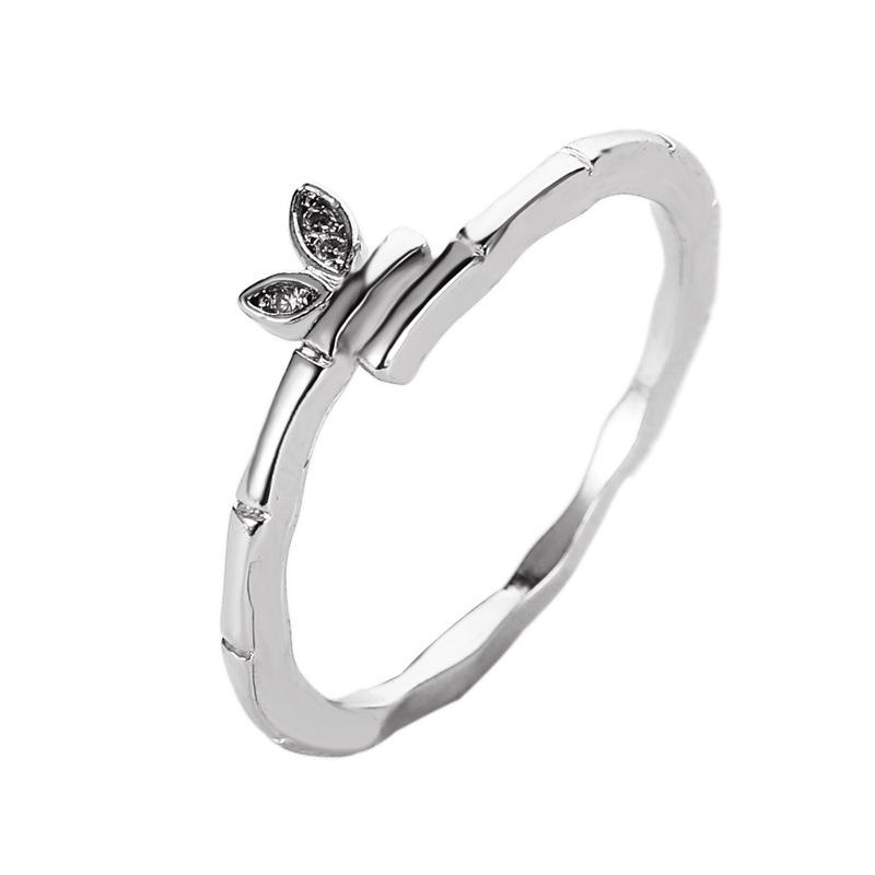 Cute Rabbit Ear Open Ring Female Creative Small Fresh Diamond Leaf Bamboo Knuckle Index Knuckle Ring