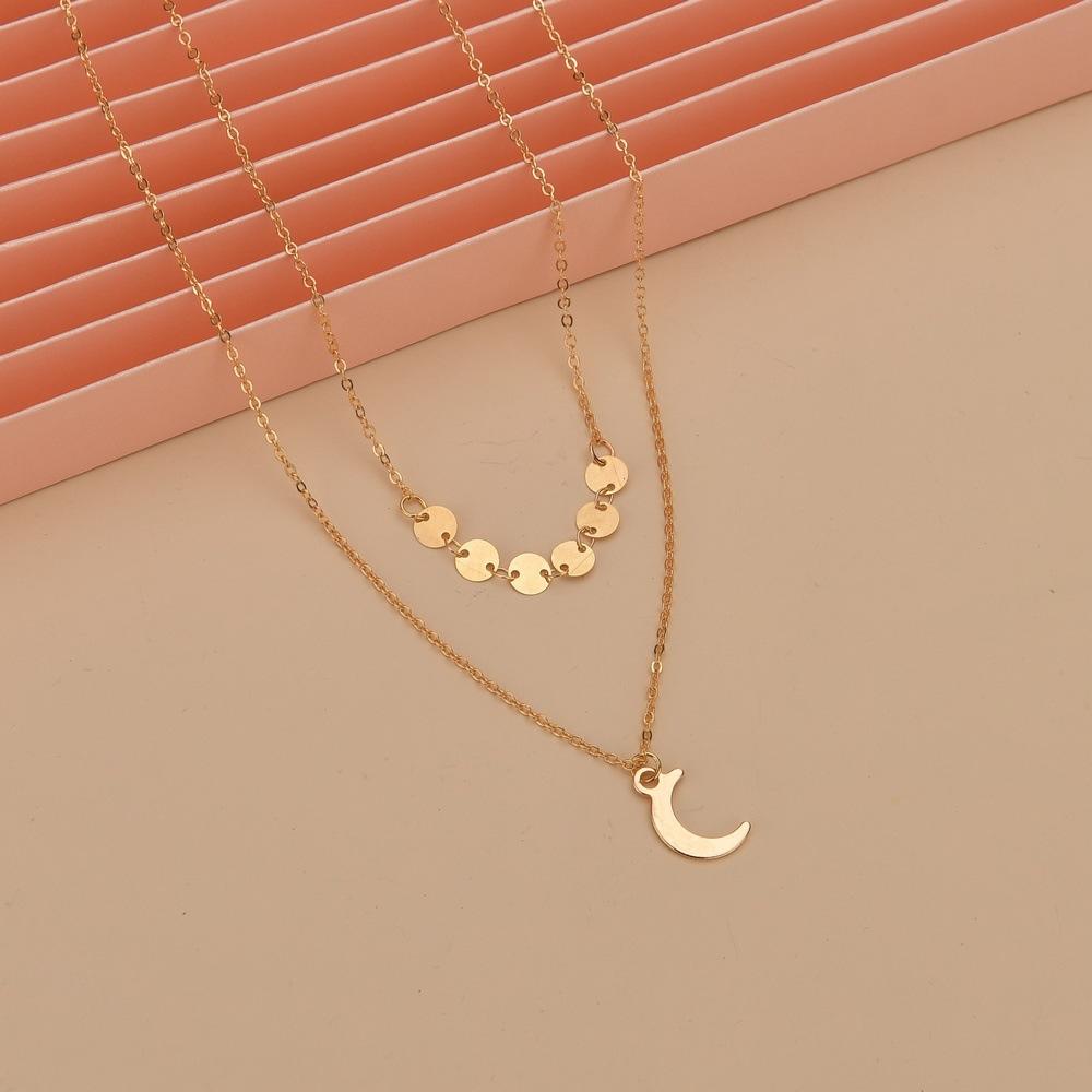 Jewelry Gold Chain Iron Single Hanging Moon Disc Chain Pendant Double Layer Necklace