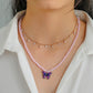 ins simple small round bead clavicle necklace fashion crystal bead glaze butterfly pendant double stacked necklace