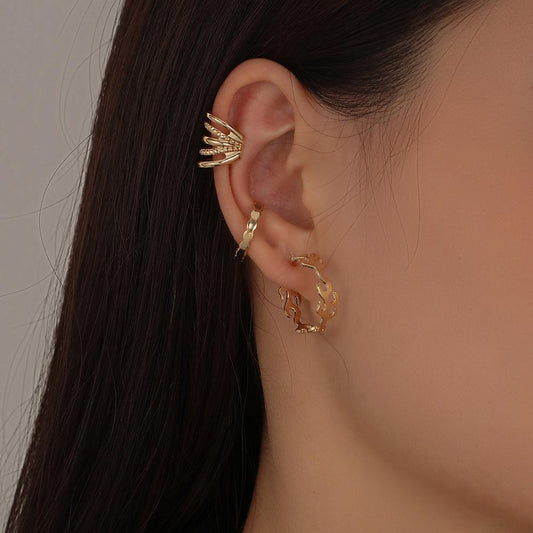 Creative hollow simple c-shaped flame honeycomb ear bone clip set one ear earrings without ear piercing