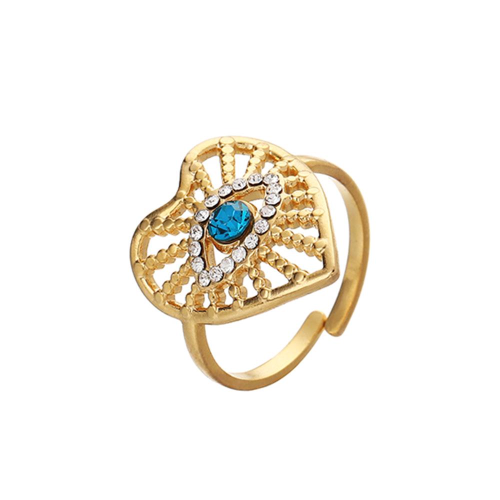 Niche Trend Stainless Steel Opening Adjustable Hollow Heart Eye Ring Versatile Fashion Jewelry