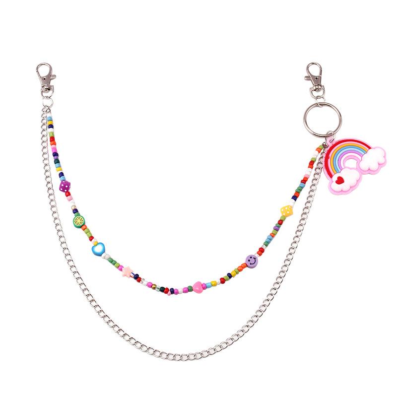 Double-layer pants chain rice bead chain trend rainbow monster pendant fashion street shooting color body chain