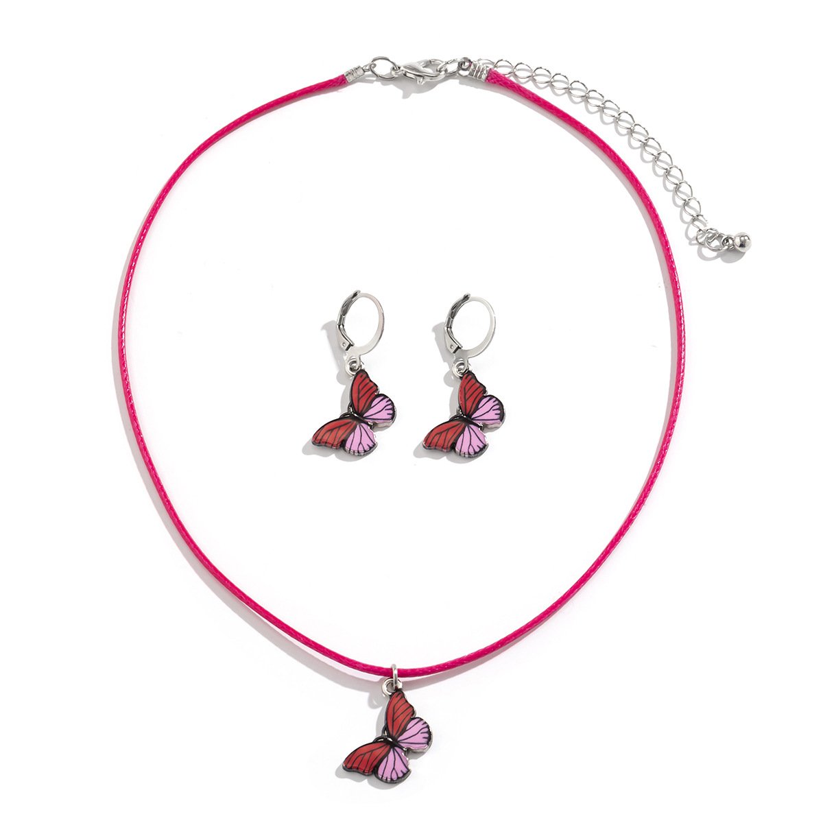Jewelry simple dripping oil small butterfly pendant necklace female color pastoral pendant wax thread necklace