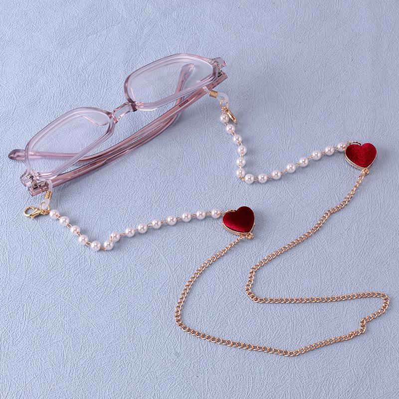 Jewelry glasses chain hanging neck mask anti-lost rope dual-use light skin creative double heart pearl chain