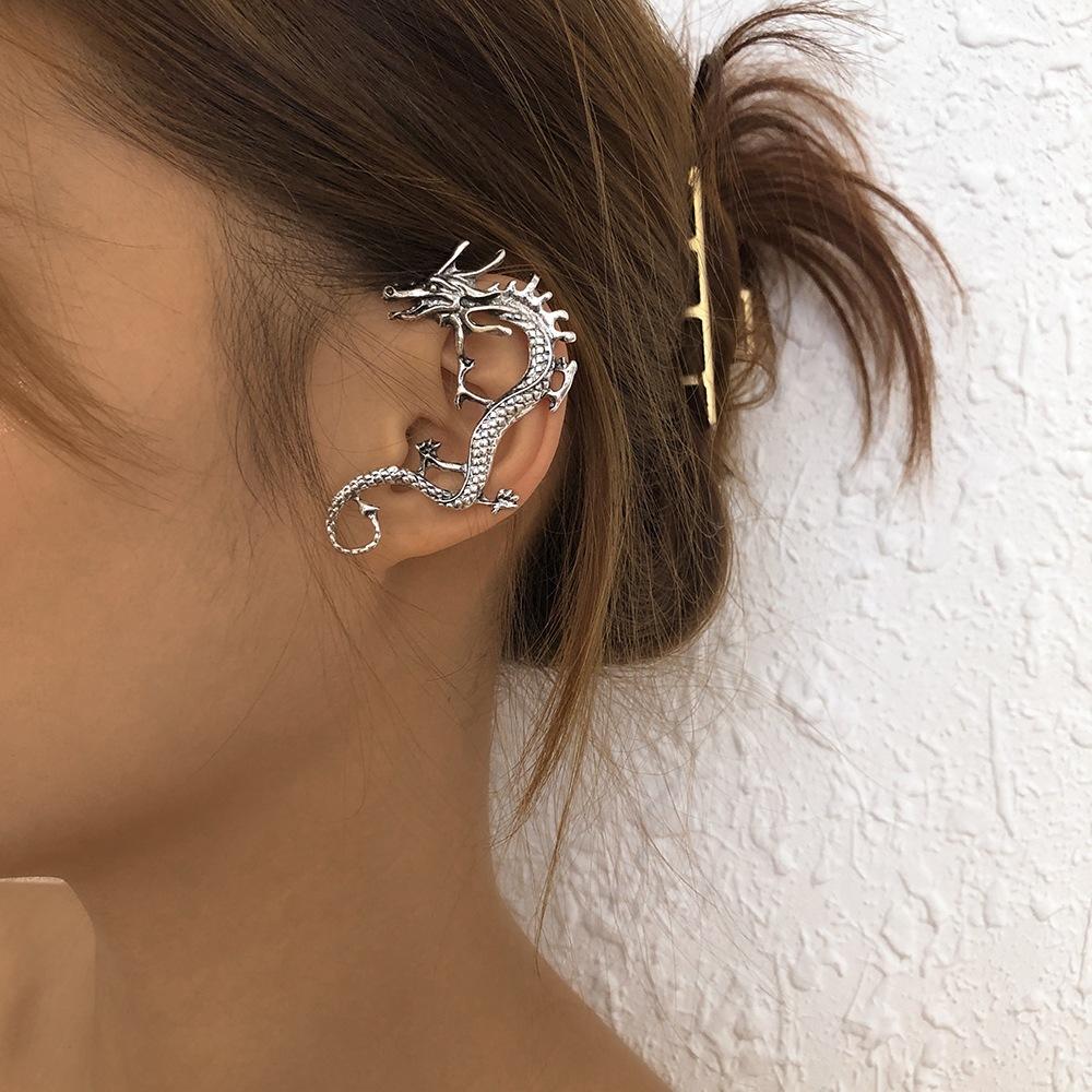 E1121 Retro and Old Earrings Personality Punk Chinese Dragon Ear Clip Creative Fashion Geometric Earrings