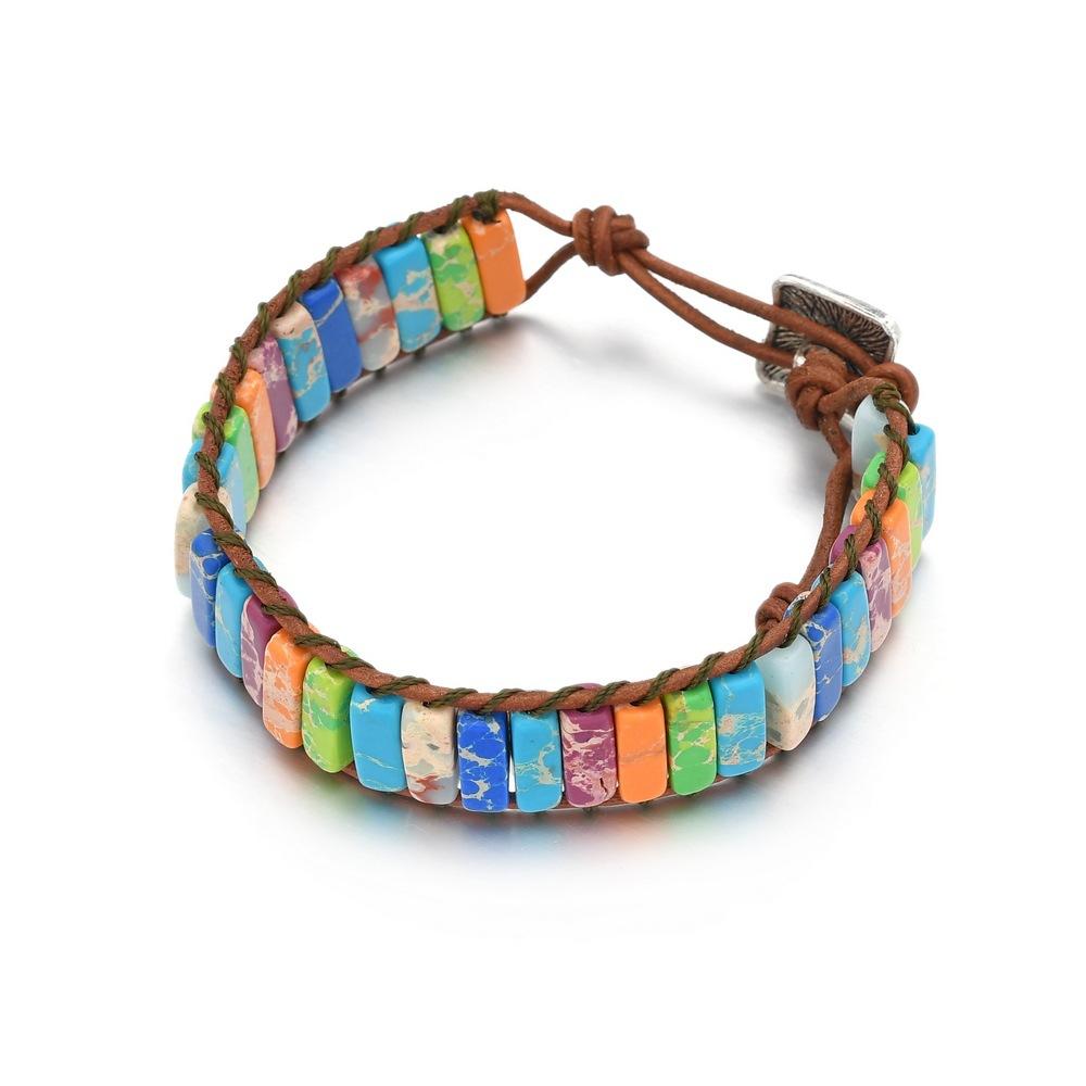 Colorful imperial stone woven single-layer leather bracelet creative ethnic simple bracelet