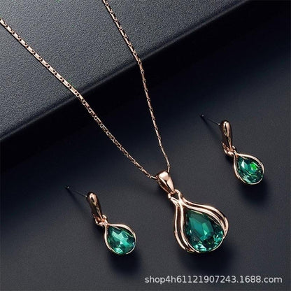 Fashion Women Blue Green Water Drop Shape Necklace Earrings Set Ornament Jewelry