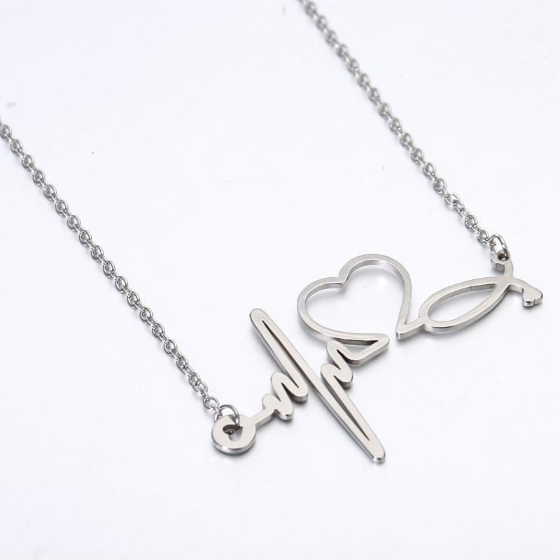 Heartbeat Jewelry Fashion Heart Shape ECG Necklace Female Pendant