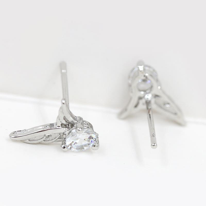 Angel Wings Wing Stud Earrings Delicate Silver Plated Zircon Earrings Jewelry