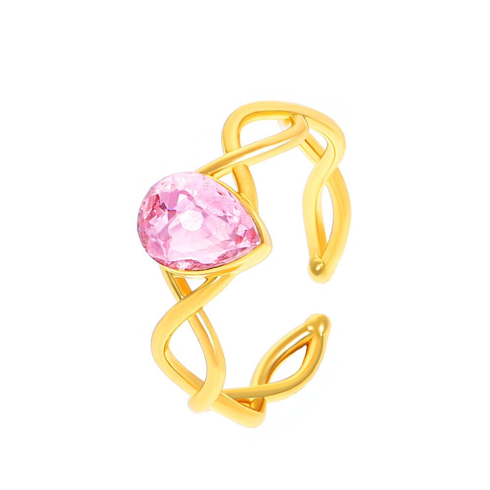 Barbie Rainbow Fairy Water Drop Ring Fashion Personality Pink Zircon Open Index Finger Ring Hollow Twist Ring