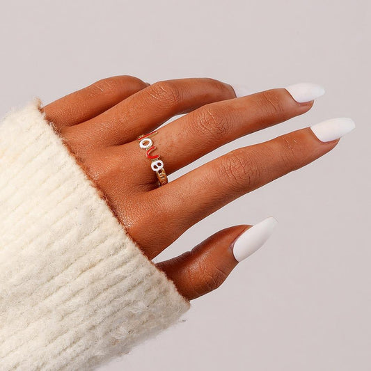 French simple temperament exquisite super fairy stainless steel dripping oil opening letter love adjustable ring