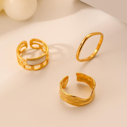 Versatile Fashion Simple Personality Stainless Steel Gold Square Drip Oil Hollow Ring Set Female