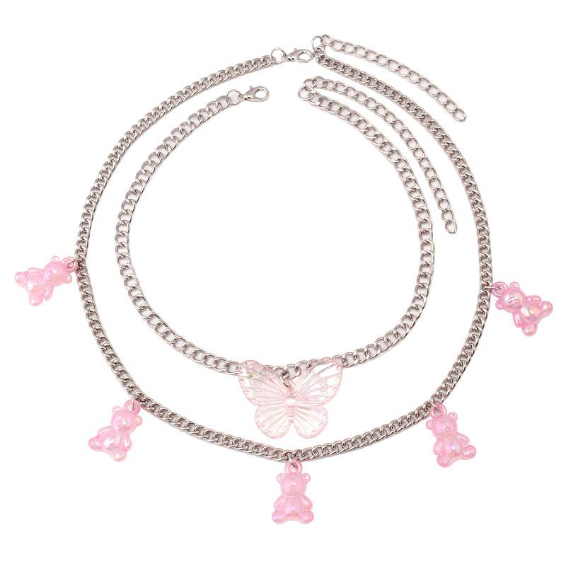 Jewelry Fashion Exaggerated Big Butterfly Clavicle Chain Female Jelly Color Cartoon Bear Pendant Necklace