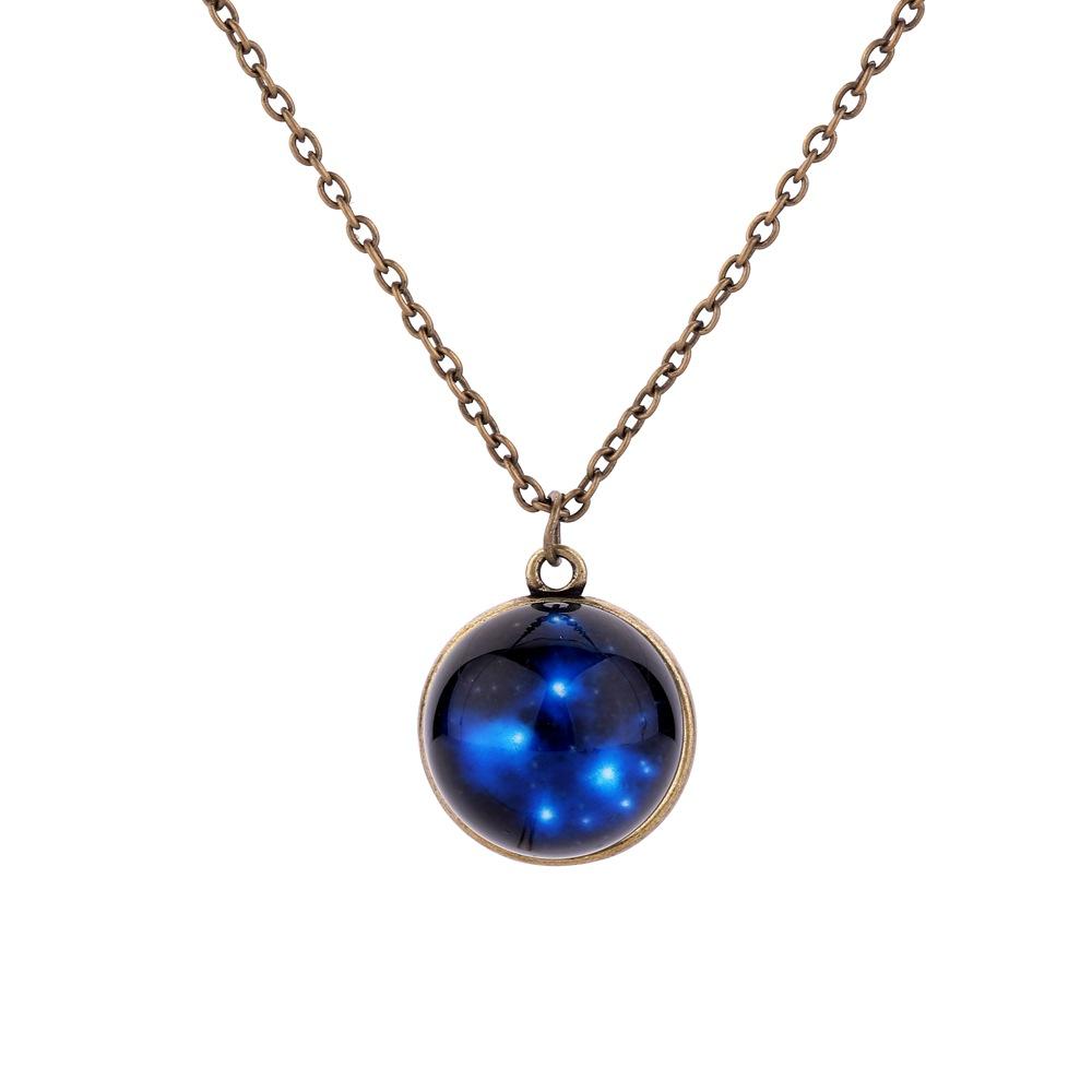 Fashion Simple Planet Luminous Necklace Handmade Double-sided Glass Ball Pendant Jewelry