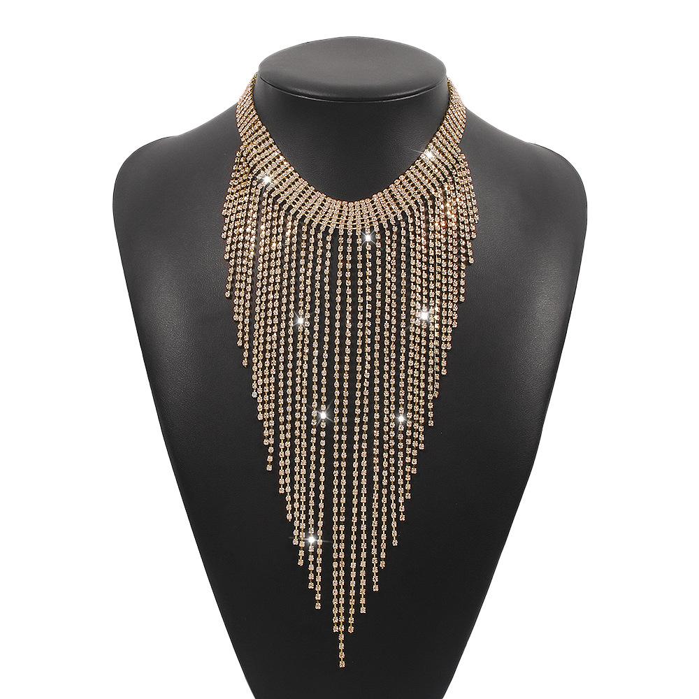 N9886 Back Decoration Row of Diamonds Tassel Rhinestone Light Luxury Necklace Exaggerated Night Claw Chain Retro Necklace