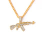 Fashion diamond-studded long gun necklace creative hip-hop submachine gun pendant jewelry
