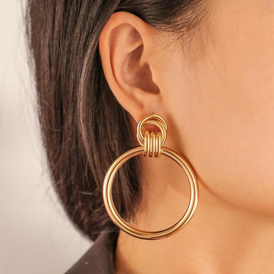 Fashion O-shaped large earring trend metal exaggerated circle three-ring long ladies earrings